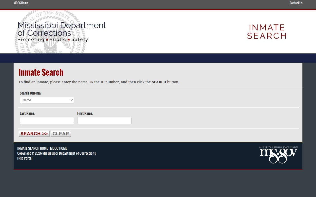 MDOC search form for Grenada County released inmate and tentative release records
