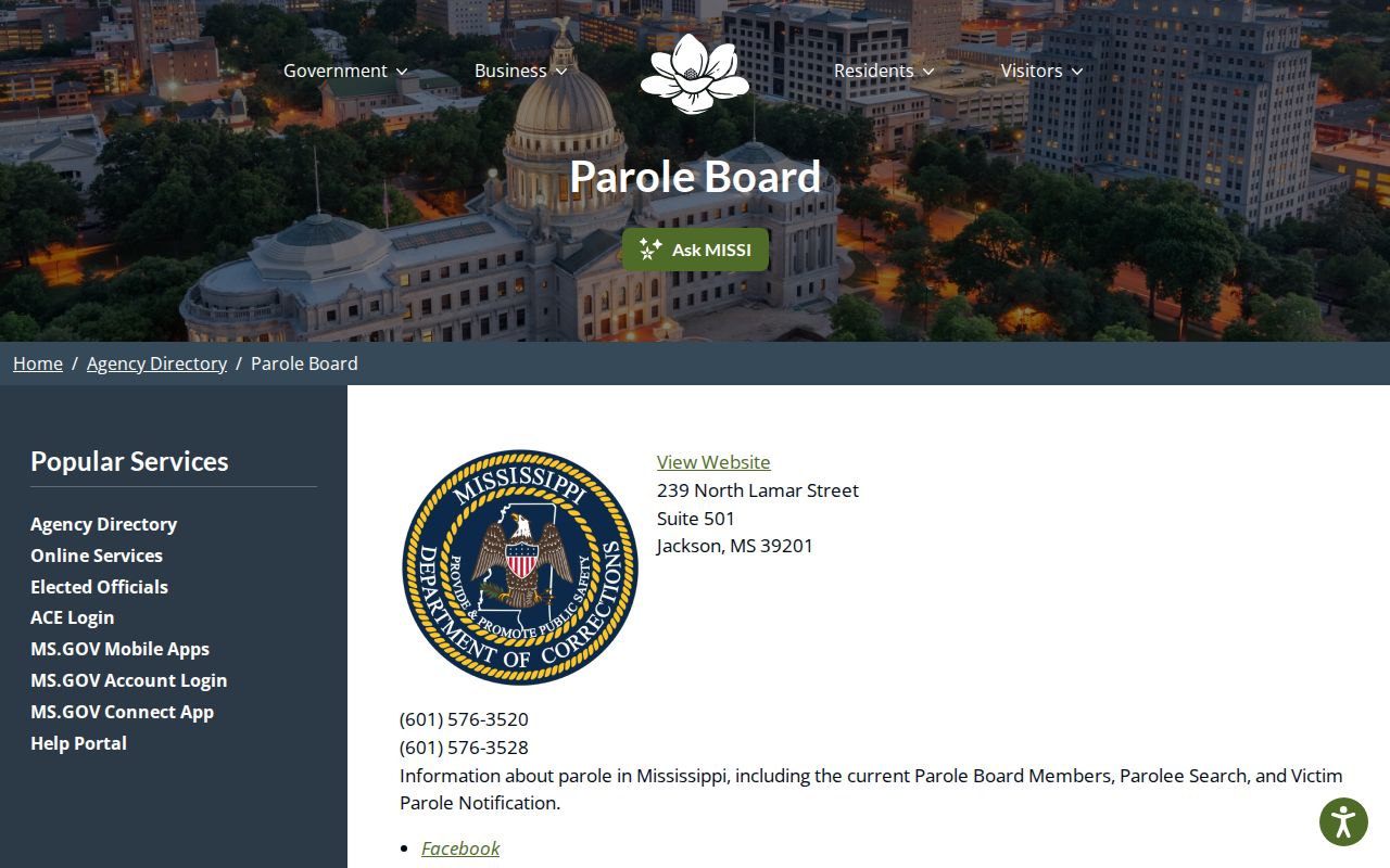 Mississippi Parole Board contact for Grenada County parole records