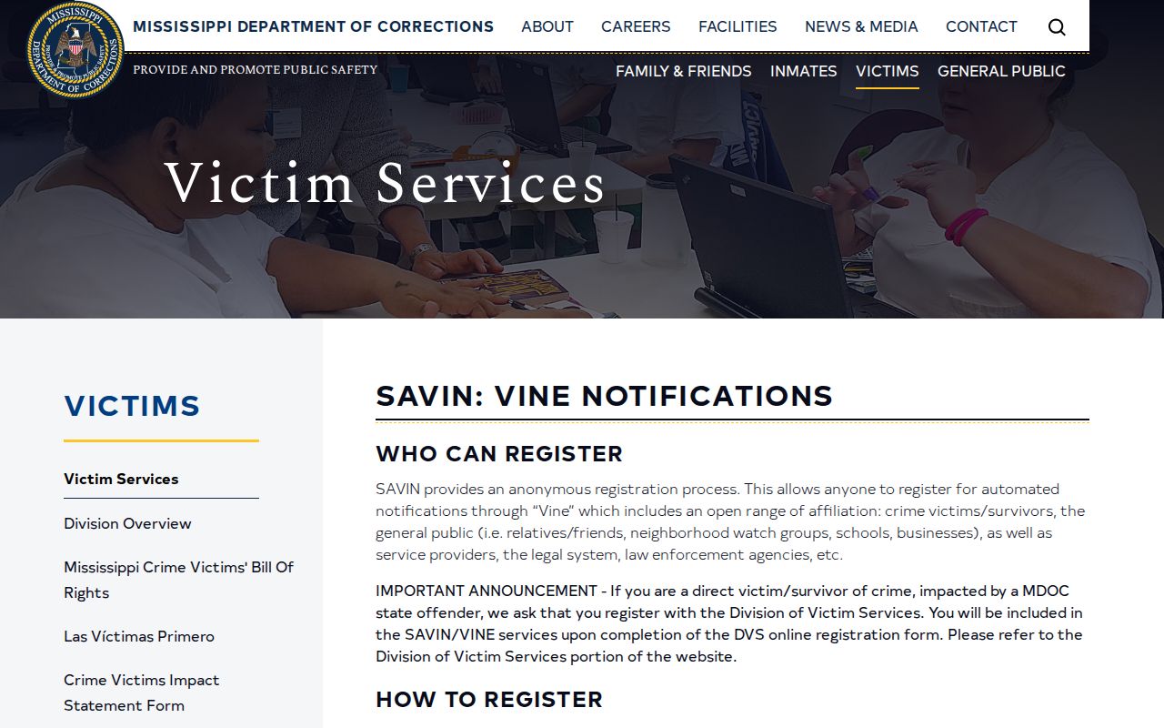 Mississippi SAVIN notifications for a Grenada County release or transfer