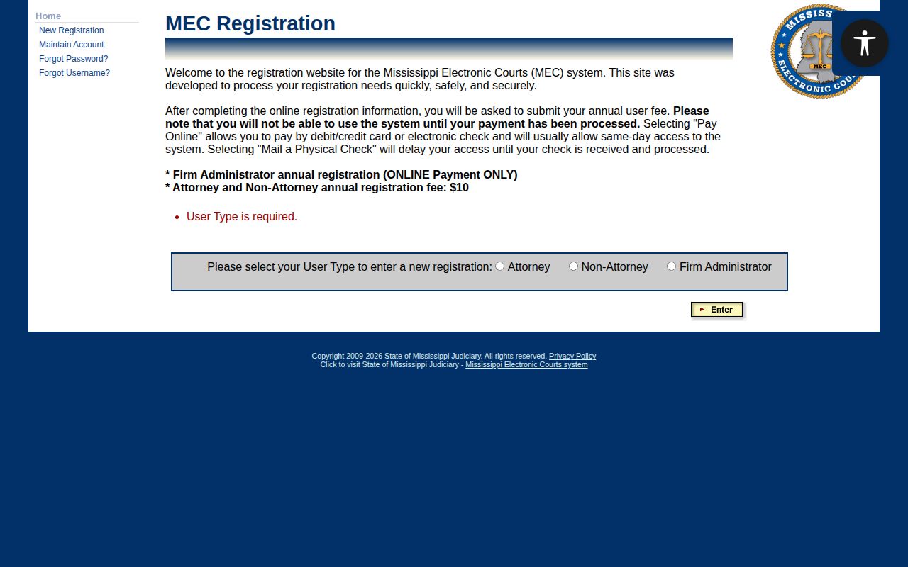 PAMEC registration for Grenada County release and court records