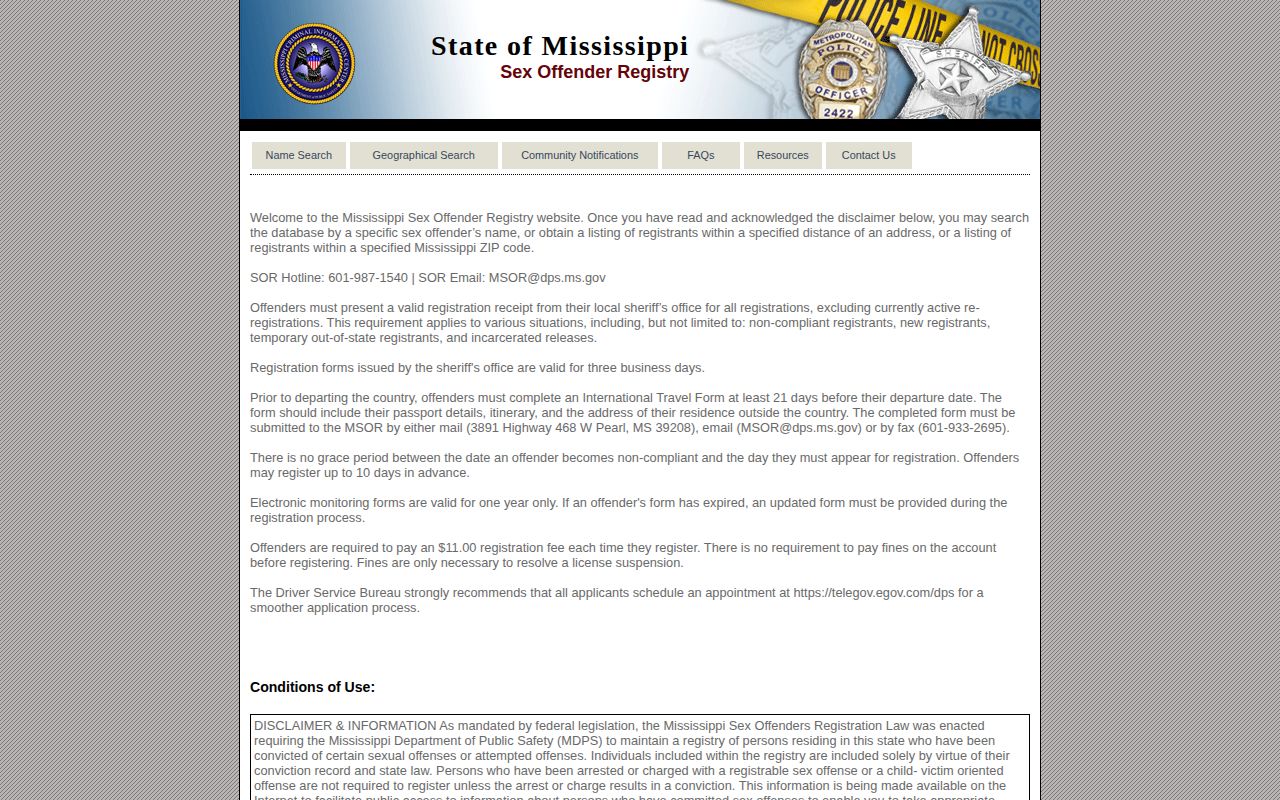 Mississippi registry search relevant to qualifying Grenada County releases
