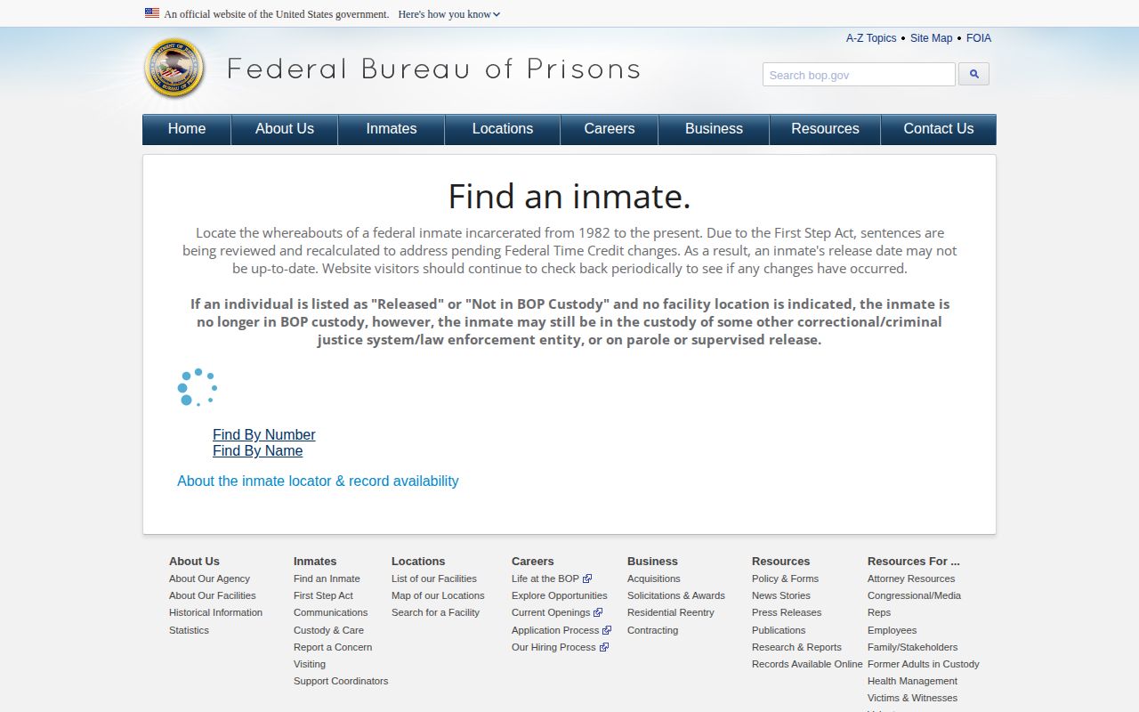 BOP locator for federal release records connected to Grenada County