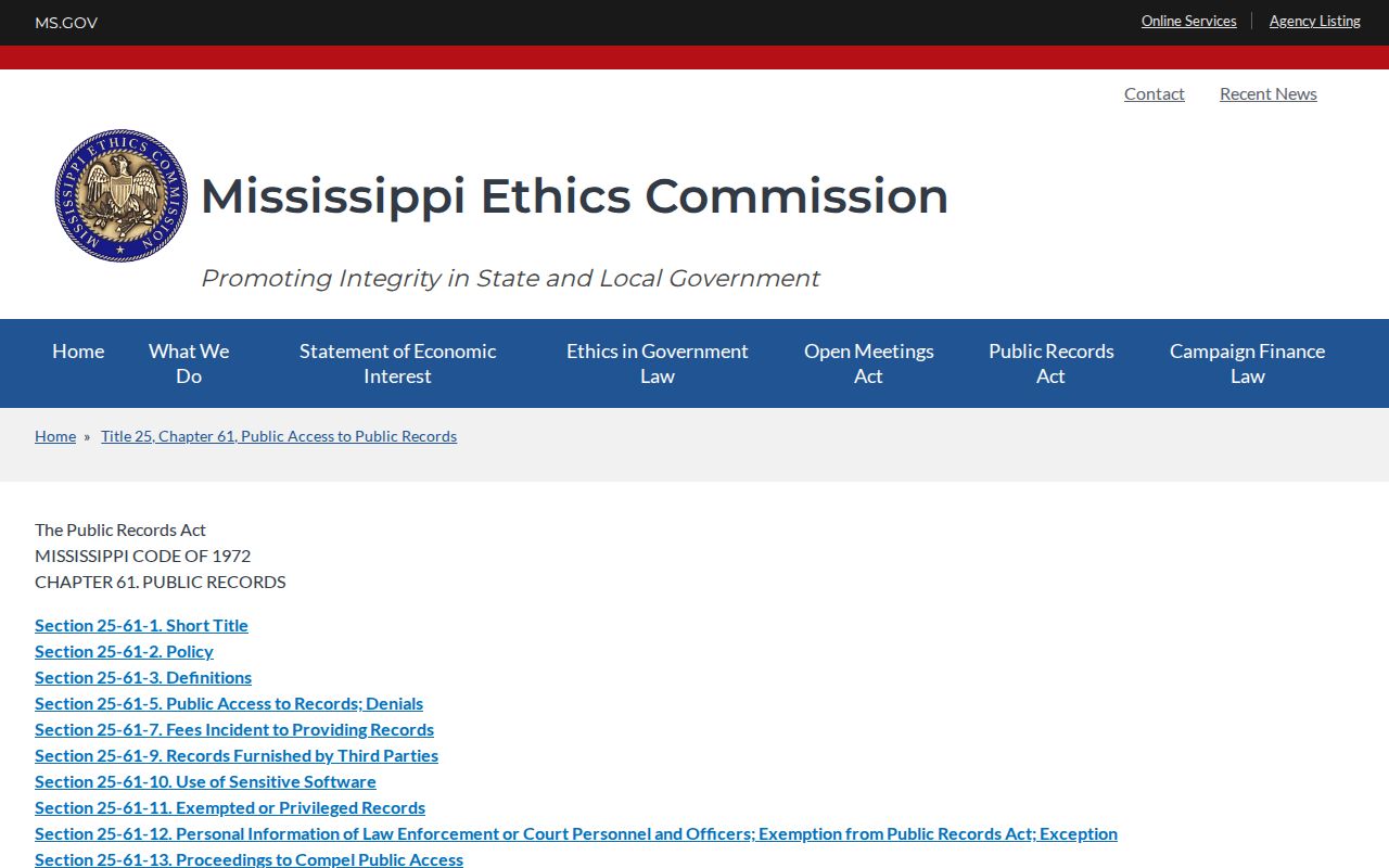 Grenada County release records access under the Mississippi Public Records Act