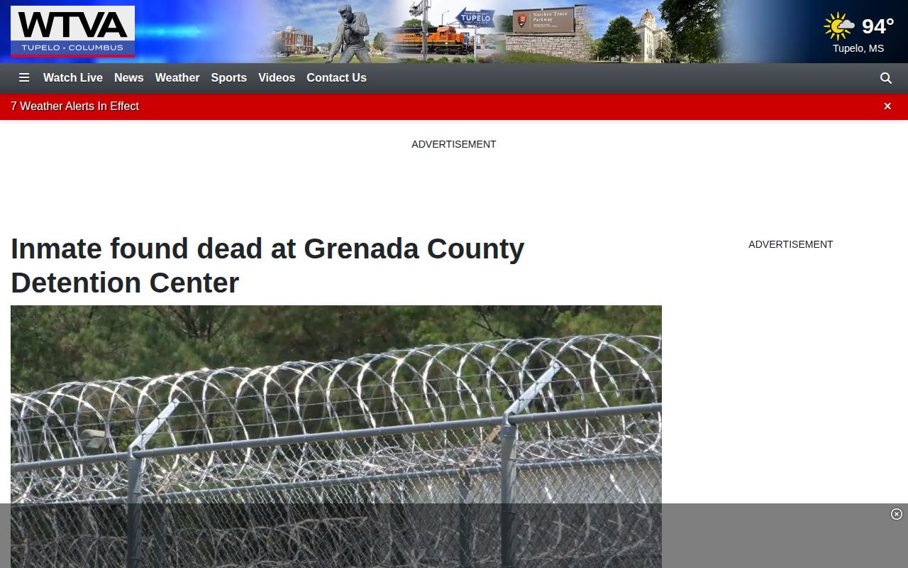 Grenada County detention center news page using a generic image rather than a release mugshot